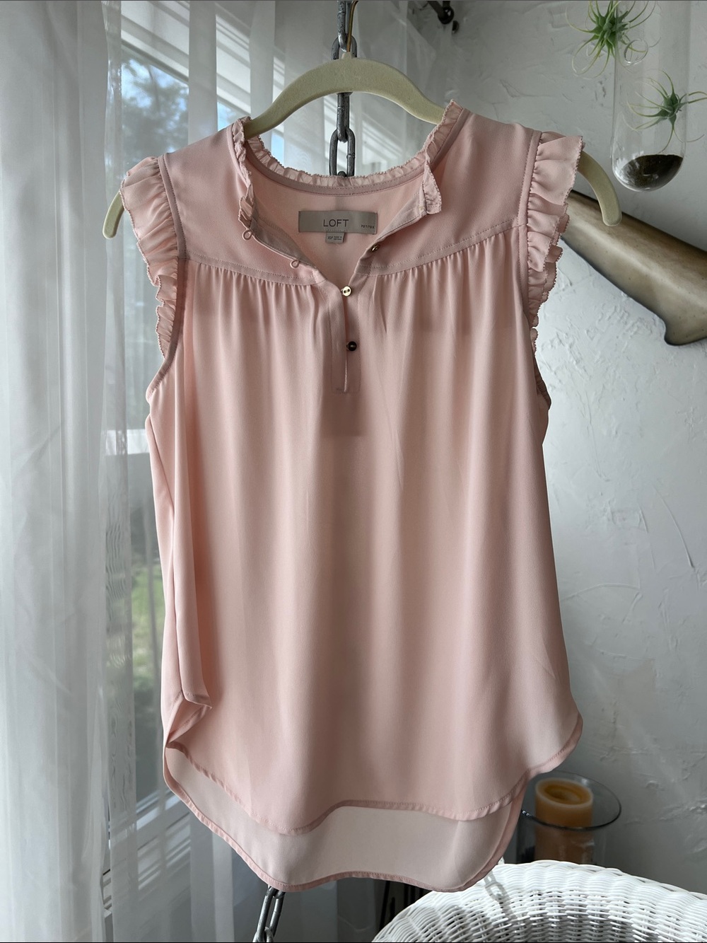 LOFT Soft Blush Pink Ruffle Sleeve Sleeveless Top